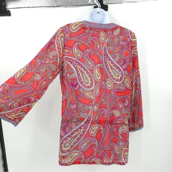 Antonio Melani Beaded Peasant Top Paisley Print Tassels Boho Cinch Waist NWT - Picture 2 of 14